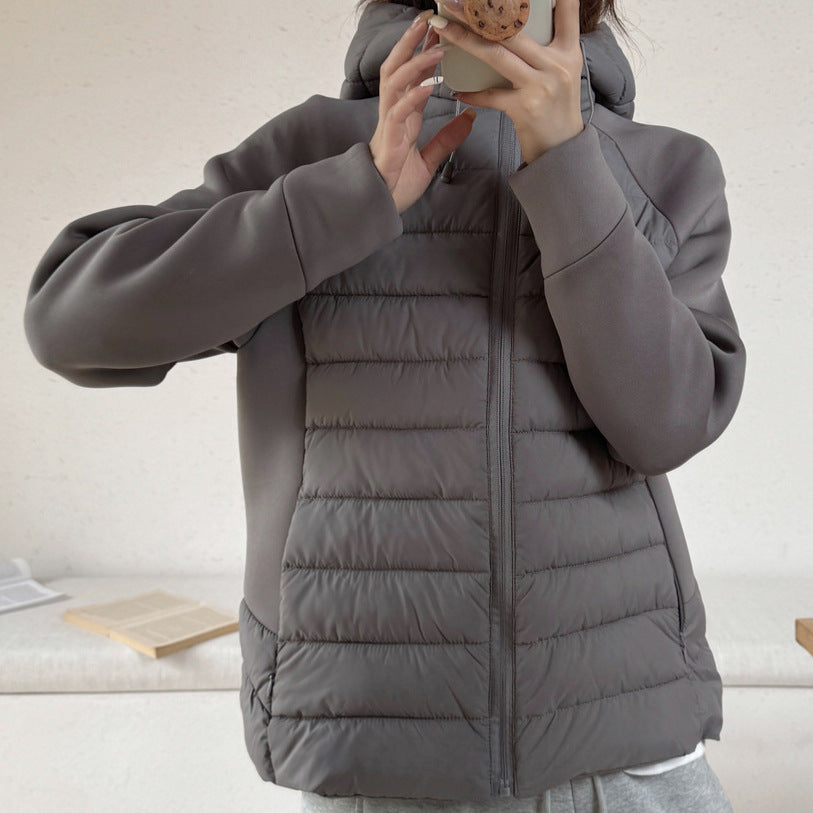 Ladies innovative hybrid jacket with high collar and detachable hood Lune London