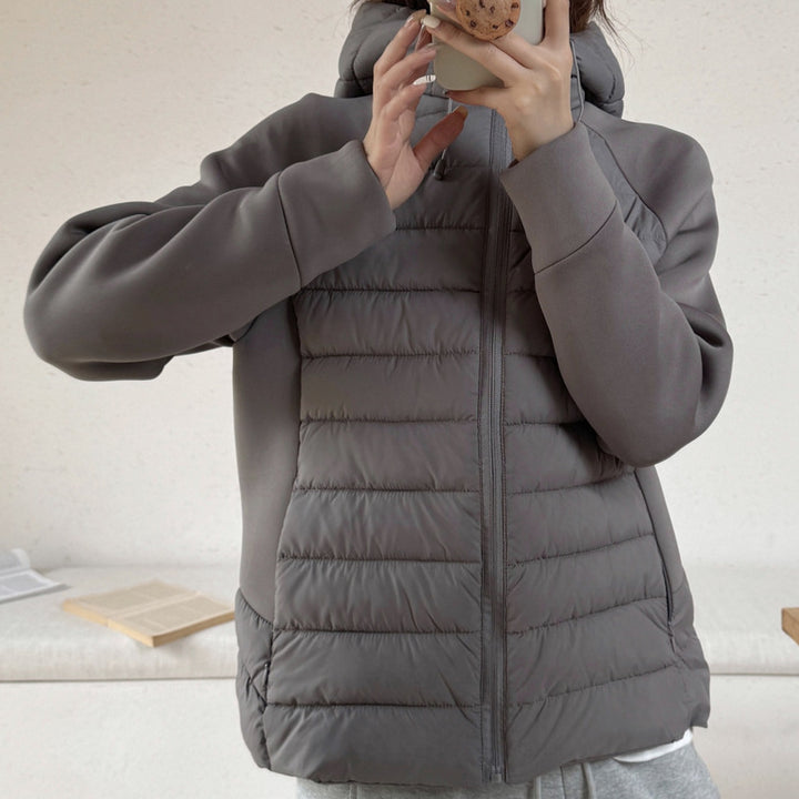 Ladies innovative hybrid jacket with high collar and detachable hood Lune London