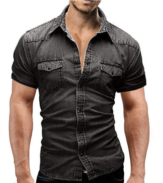 Short sleeve denim shirt for men with classic flap pockets Lune London