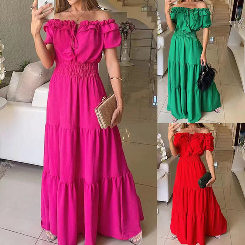Women’s maxi dress with off-shoulder design and voluminous ruffles Lune London
