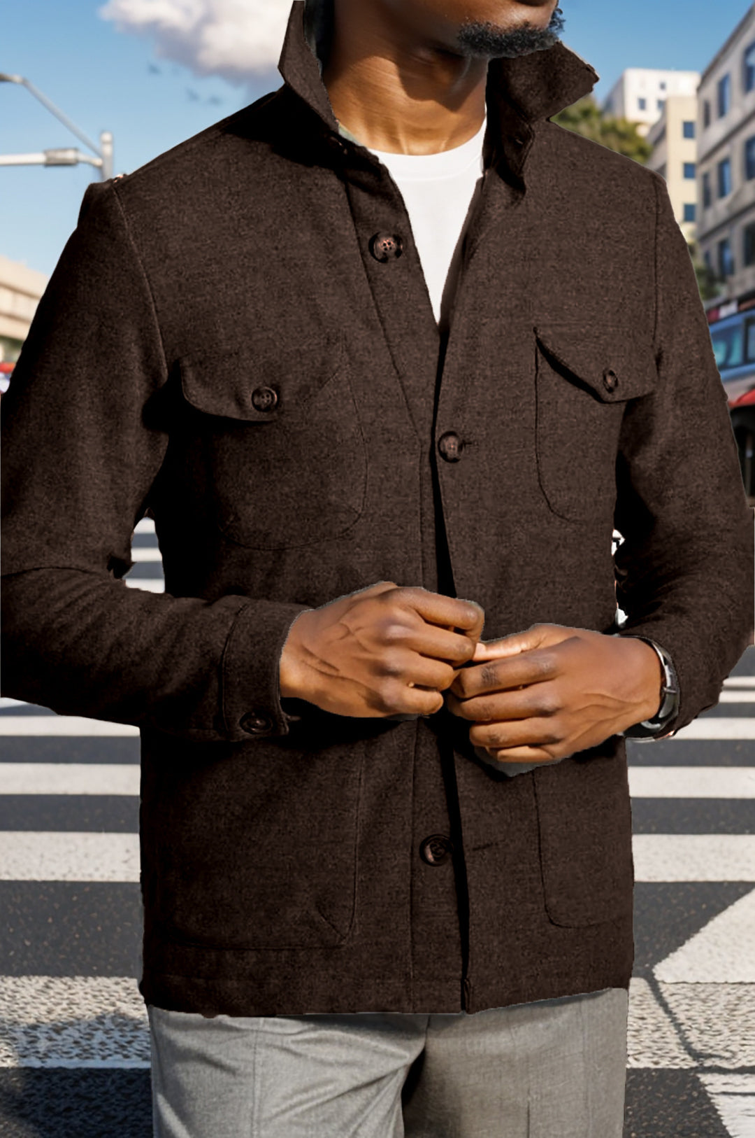 Functional jacket for men with a high collar and practical pockets Lune London