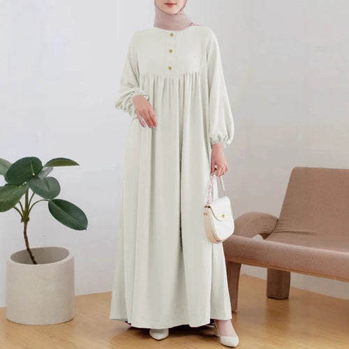 Lightweight maxi dress for women with comfortable buttoning and elegant puff sleeves Lune London