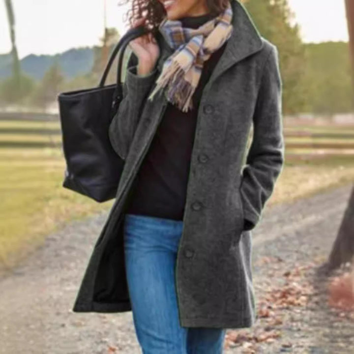 Ladies Elegant wool coat with modern button details Lune London