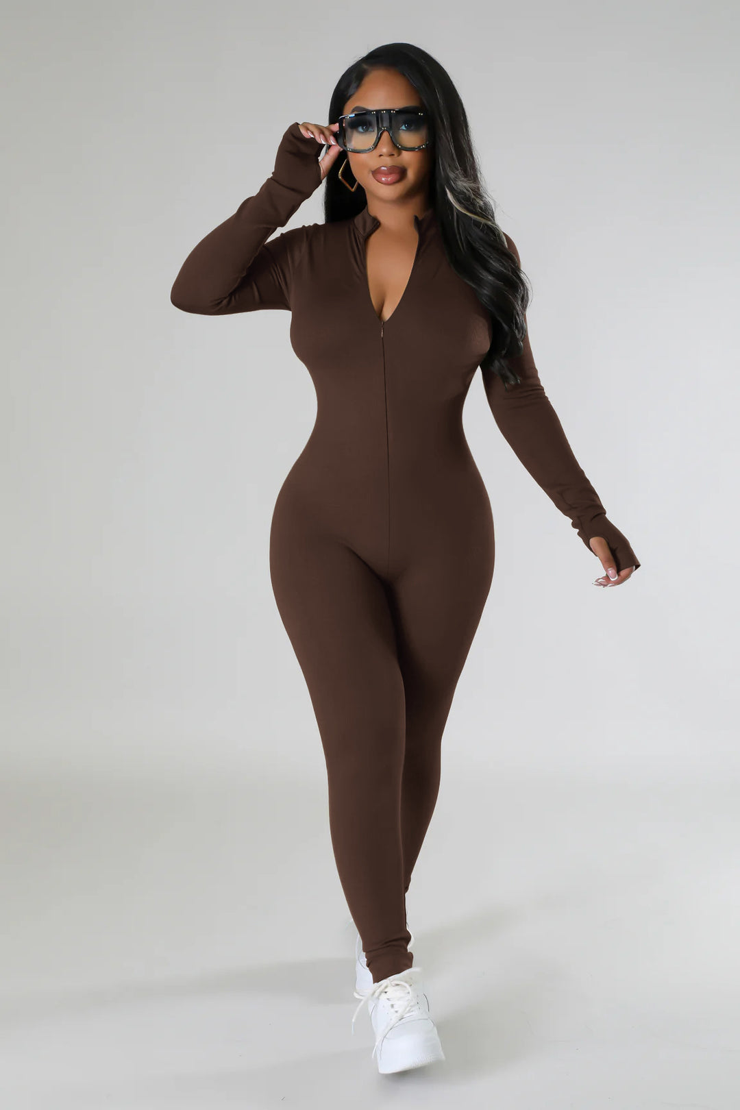Fitted long jumpsuit for women with full zip Lune London