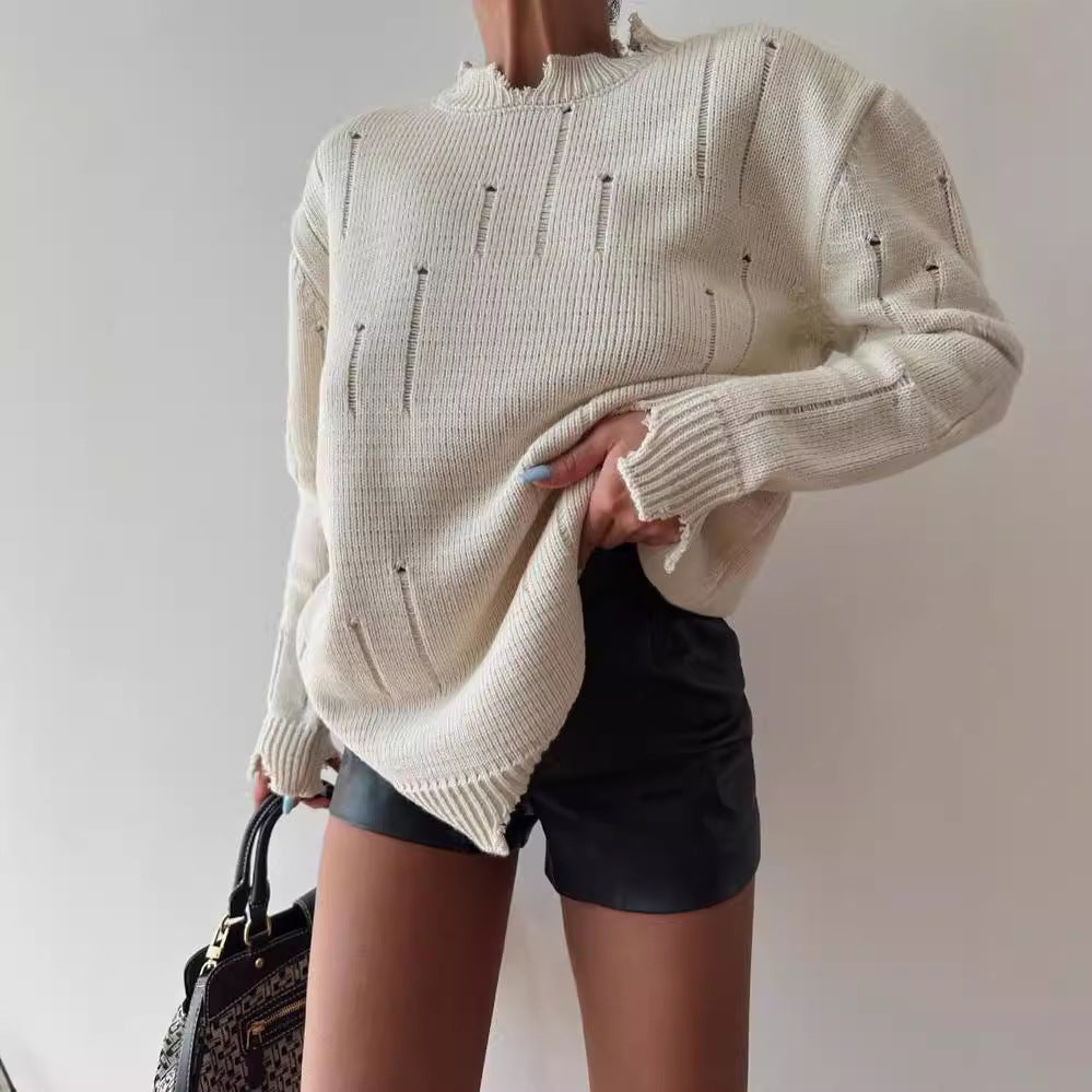 Chunky knit sweater for women with distressed details Lune London