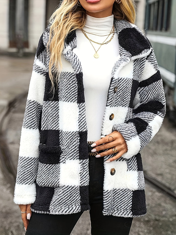 Fleece jacket for women with an elegant check pattern Lune London