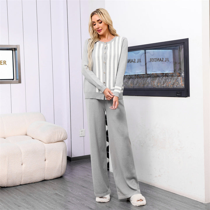 Elegant knitted loungewear set for ladies with graphic pattern and button details Lune London