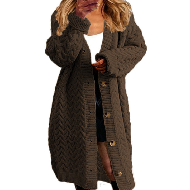 Women’s chunky knit cardigan with artistic braid pattern and elegant buttons Lune London