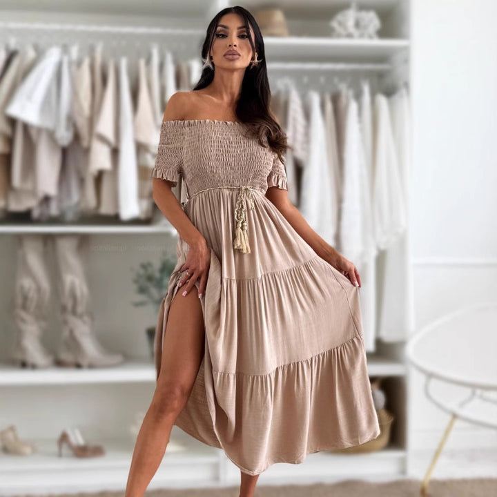 Maxi ruffled dress for women with off-the-shoulder Chic und Stil 1751425501