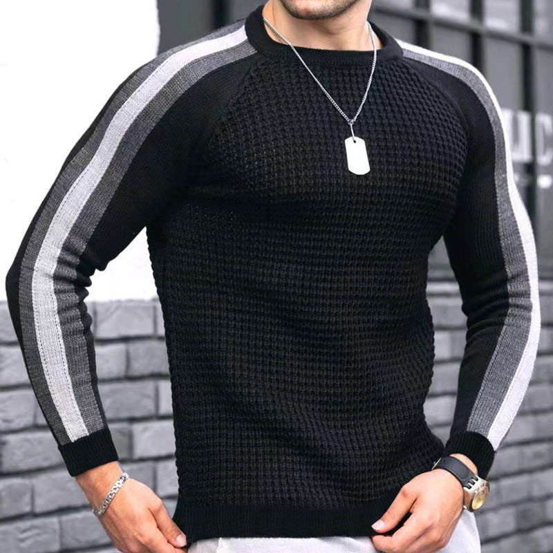 Men's trendy crew neck sweater with textured surface and contrasting stripes Lune London