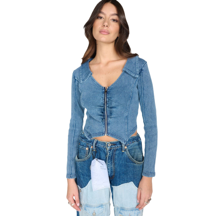 Fitted denim jacket for women with zipper Lune London