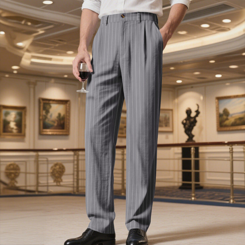Men's Elegant Striped Suit Trousers with Comfortable Waistband Lune London