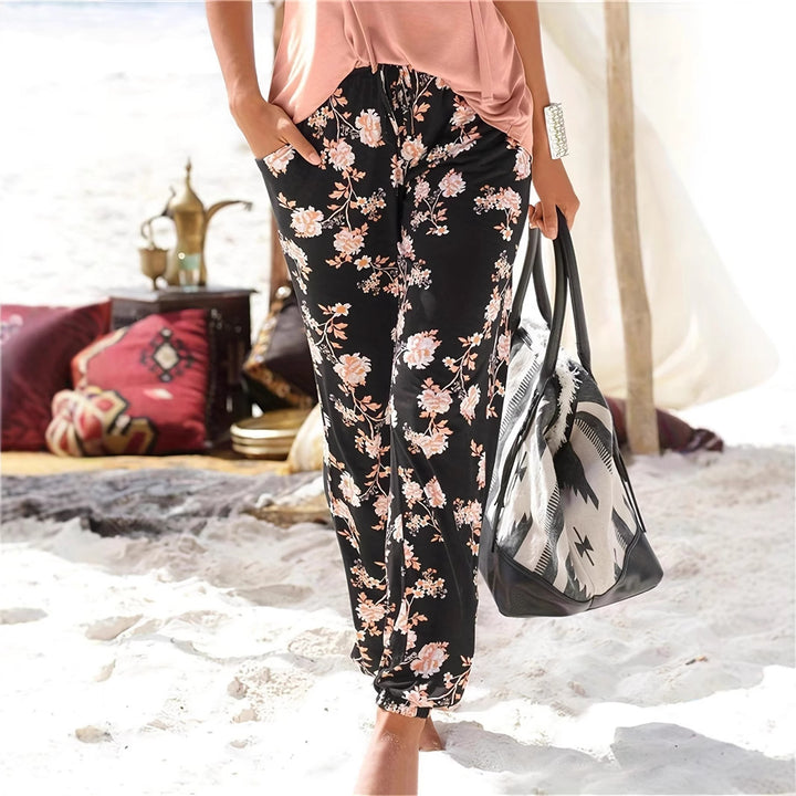 Women Relaxed Floral Pants with Elastic Waistband and Practical Side Pockets Lune London