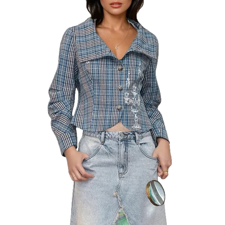 Ladies Chic Checkered Cropped Jacket and Style