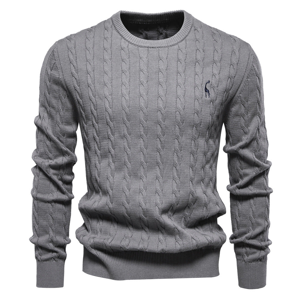 Men's Knitted Sweater with Cable Pattern and Round Neck Lune London