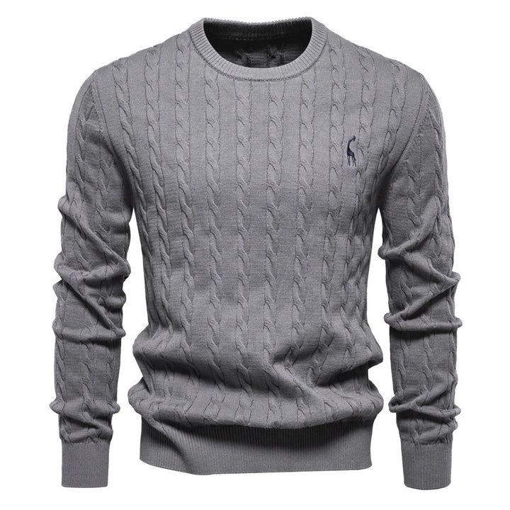 Men's Knitted Sweater with Cable Pattern and Round Neck Lune London