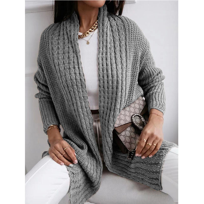 Thick knit women's cardigan with open cut and structured design in a fashionable style Lune London