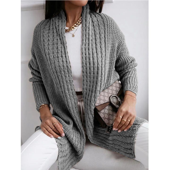 Thick knit women's cardigan with open cut and structured design in a fashionable style Lune London