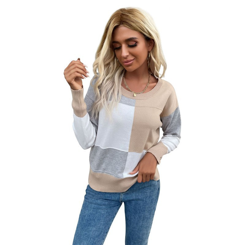 Lune London geometric color block design casual sweater for women