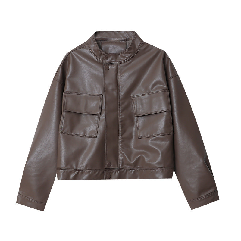 Ladies fashionable faux leather jacket with practical pockets Chic & Stil