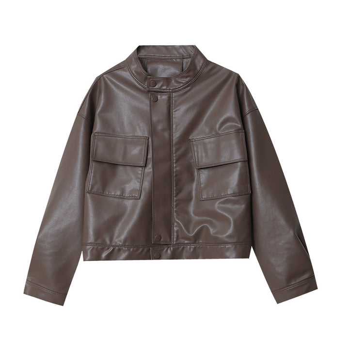 Ladies fashionable faux leather jacket with practical pockets Chic & Stil