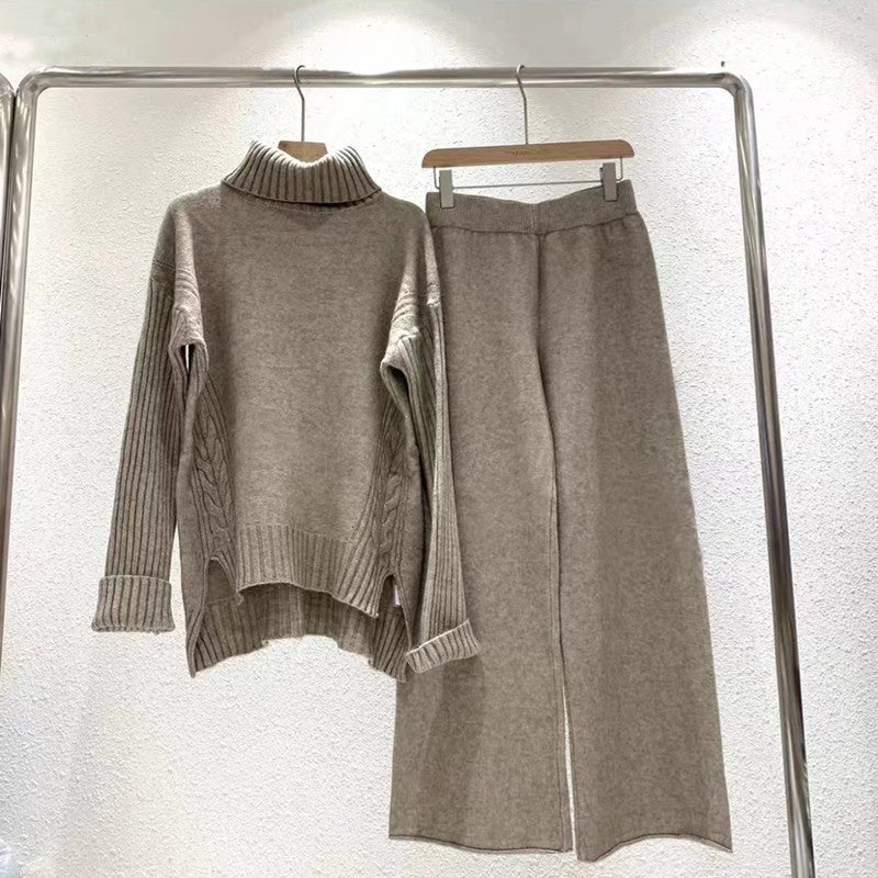 Lune London women's knit set with high neck and flared leg