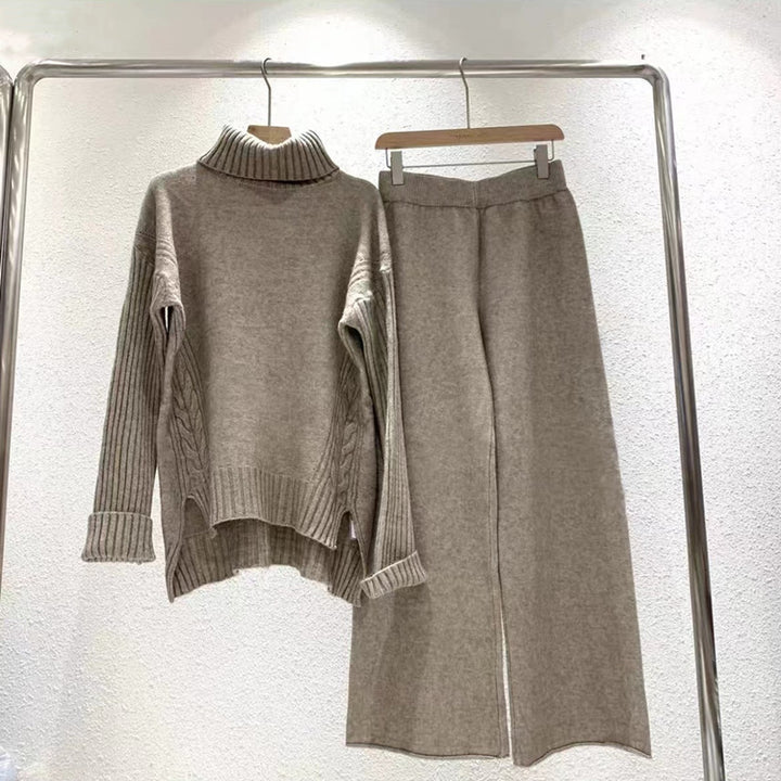 Lune London women's knit set with high neck and flared leg