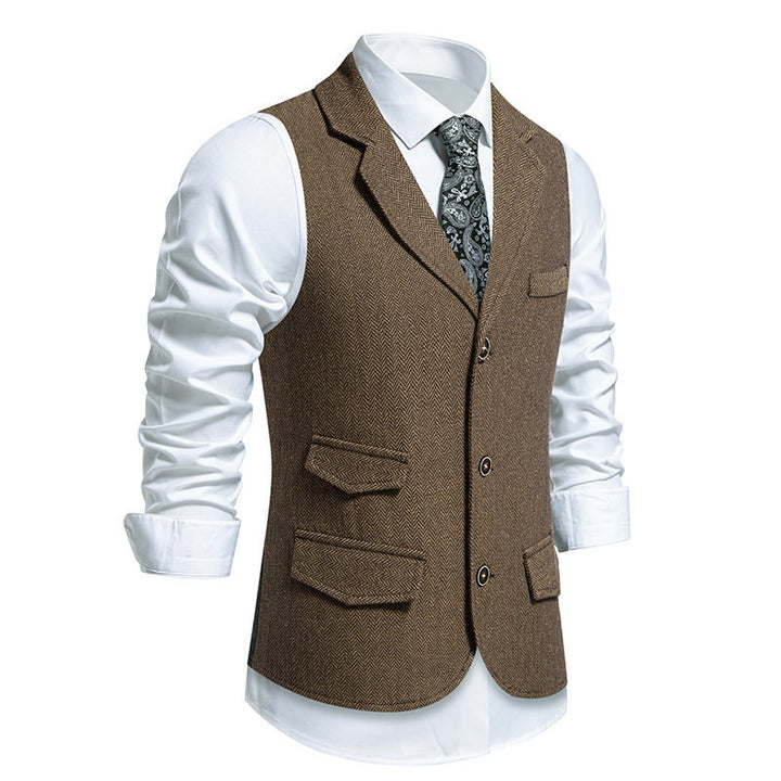 Elegant men's suit vest with classic herringbone design and practical pockets Lune London 1758809564