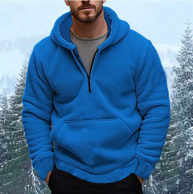 Men's Fleece Hoodie with Short Zip Opening and Kangaroo Pocket Lune London