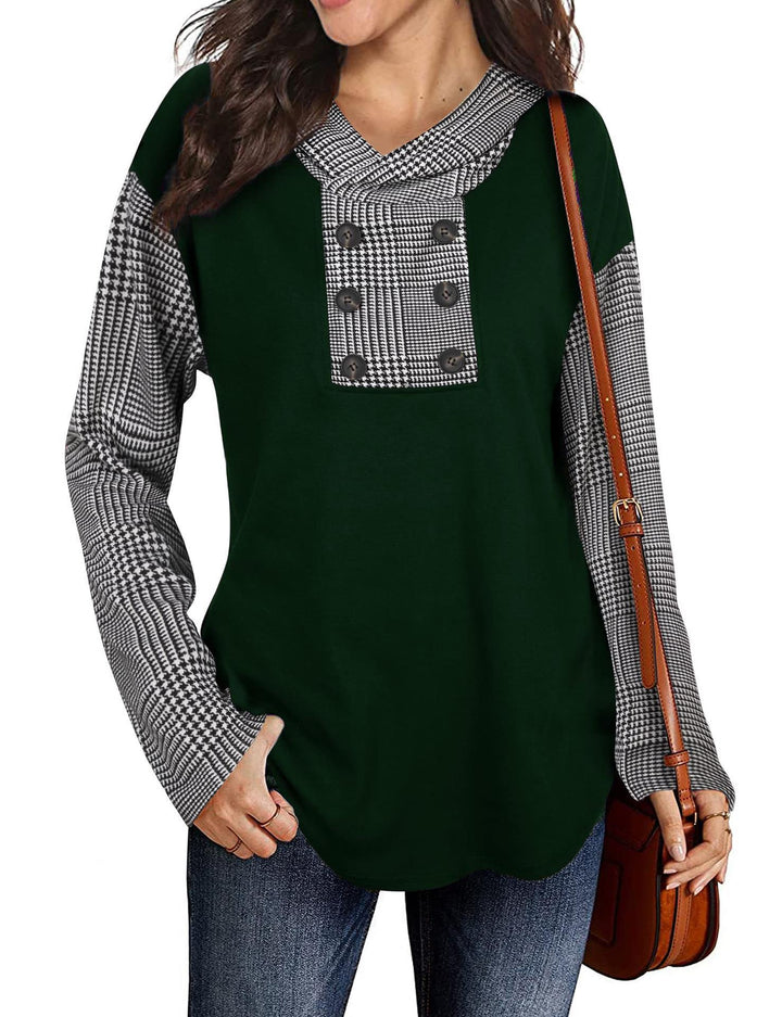 Fashionable women's sweatshirt with checkered pattern and button placket Lune London
