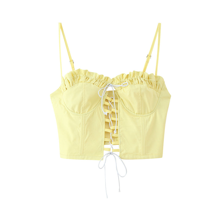 Women's tank top with ruffle details and floral pattern Lune London