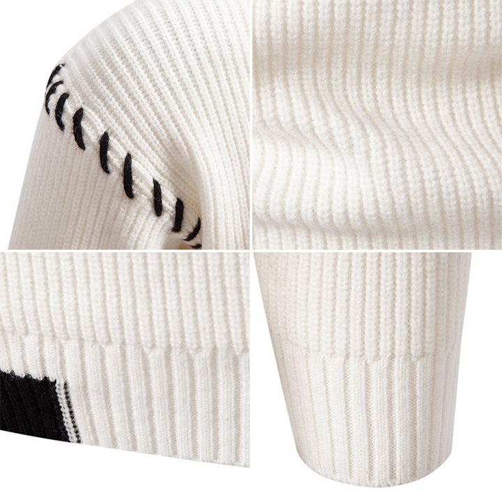 Trendy knitted sweater for men with a high collar and unique cable design Lune London