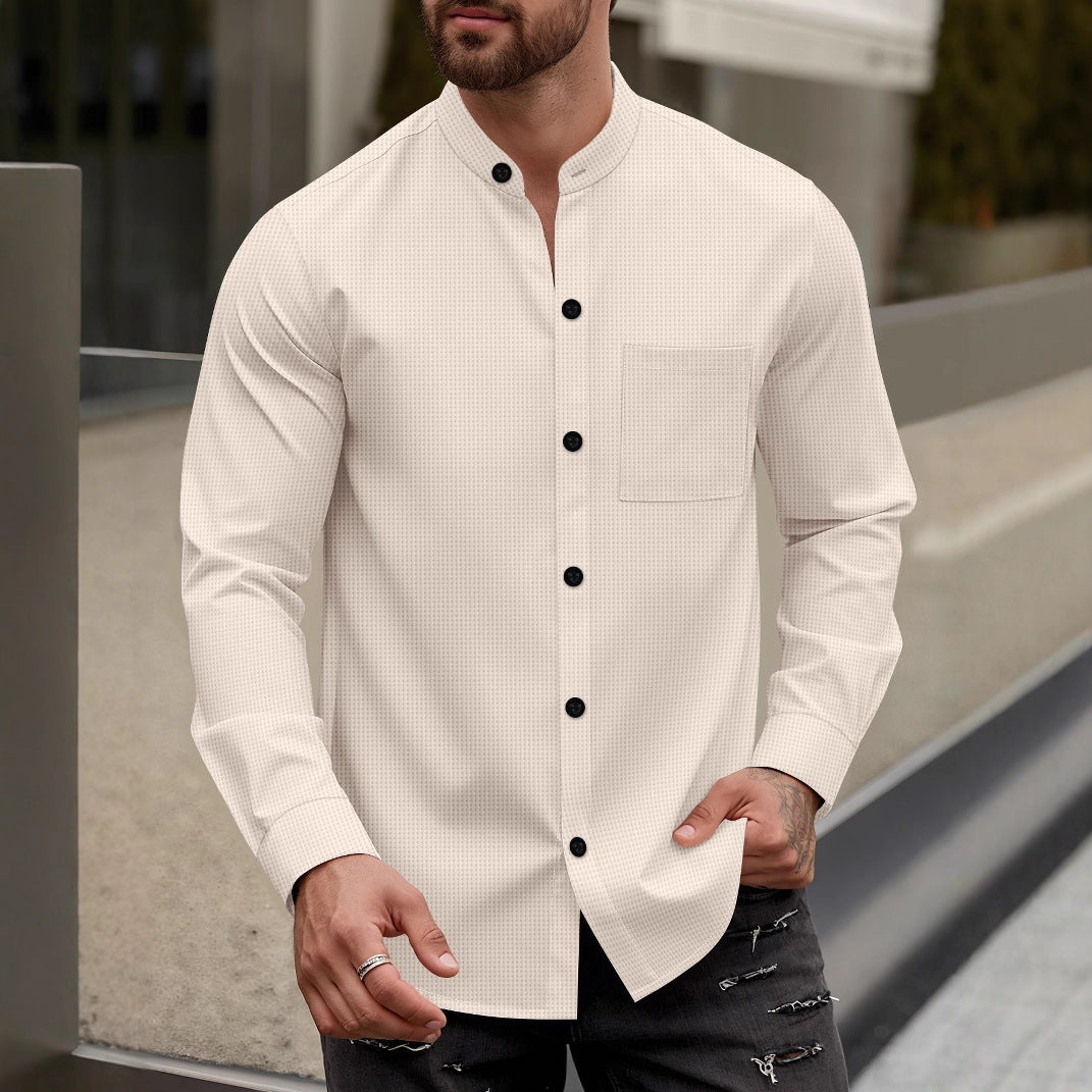 Long sleeve shirt for men with trendy stand-up collar and practical chest pocket Lune London