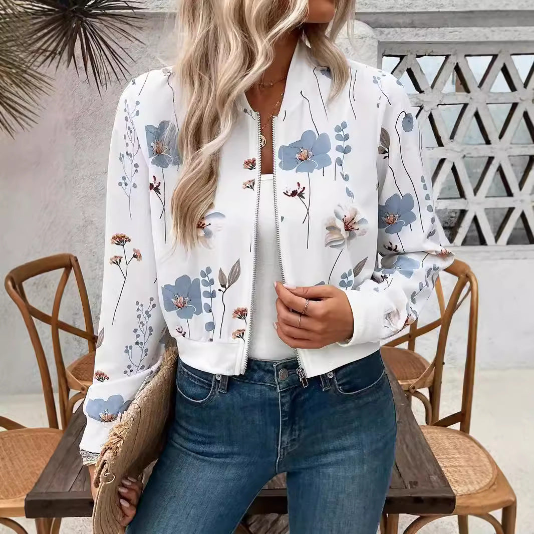 Women's bomber jacket with floral design and elastic cuffs Lune London