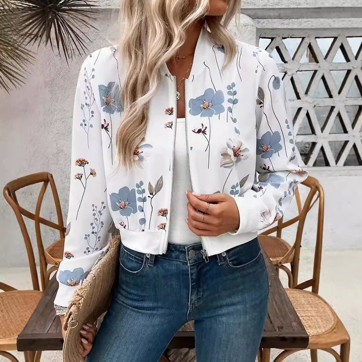 Women's bomber jacket with floral design and elastic cuffs Lune London