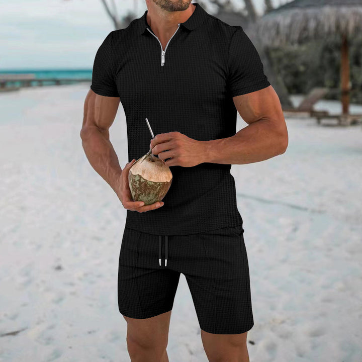 Men's short set with short sleeves comfortable with breathable material and zipper Lune London