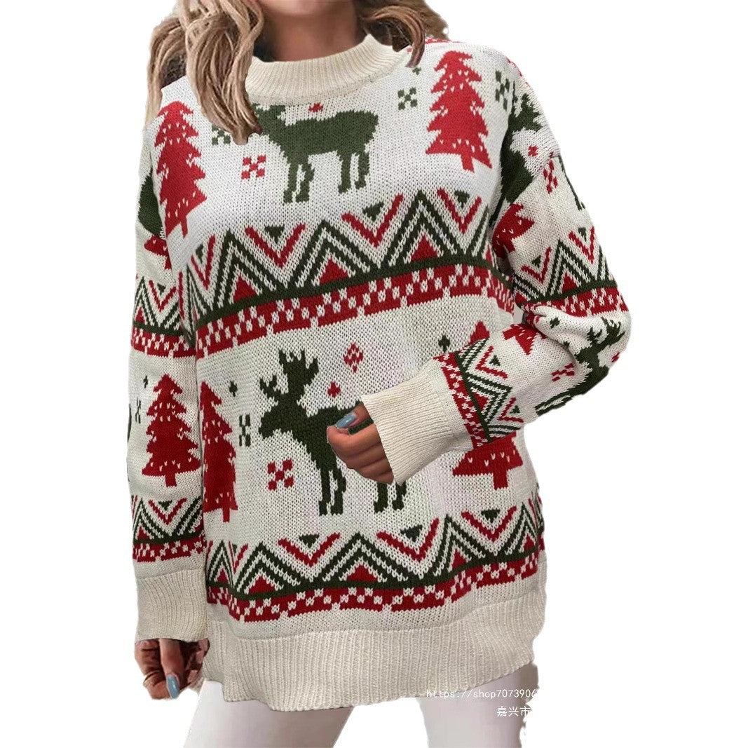Comfortable Christmas sweater for ladies with festive pattern and high cut Lune London