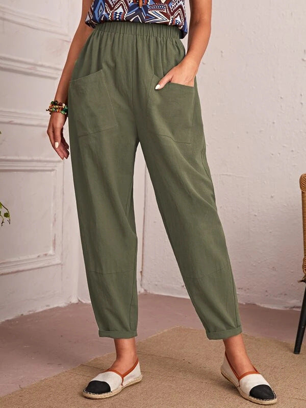 Casual pants for women with elastic waistband and large pockets Lune London