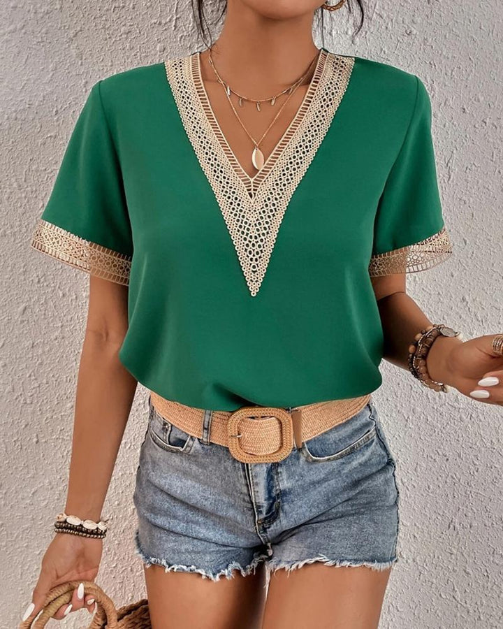 Chic blouse and elegant V-neck style with lace for women