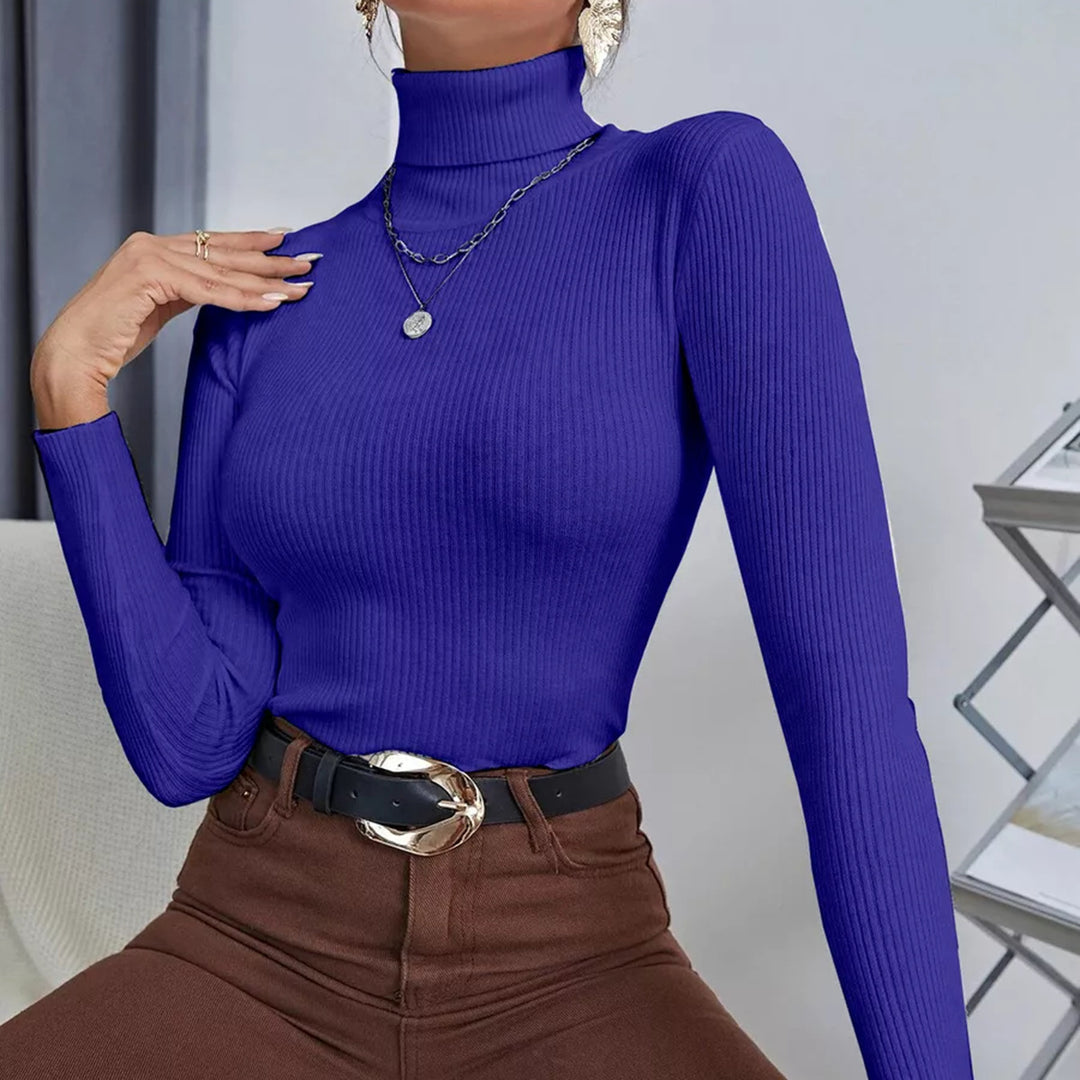 Haut côtelé de haute qualité pour femmes avec col montant et coupe ajustée Chic & Stil