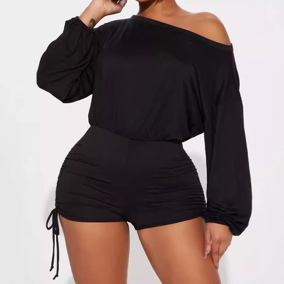 Lady Off-Shoulder Jumpsuit with gathered sides Lune London