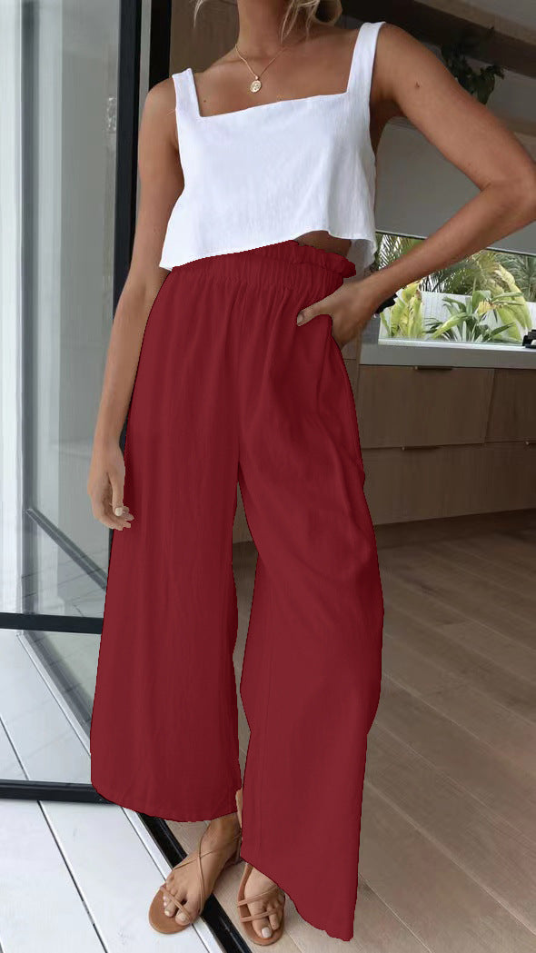 Loose linen pants for women with elastic waist and practical pockets Lune London