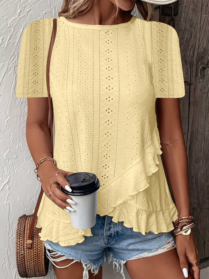Blouse for women with ruffle details and a floral insert Lune London