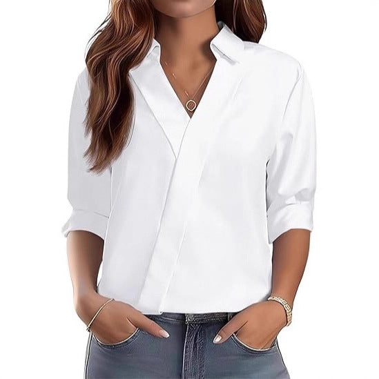 Femmes élégante blouse à col en V avec design texturé Chic & Stil