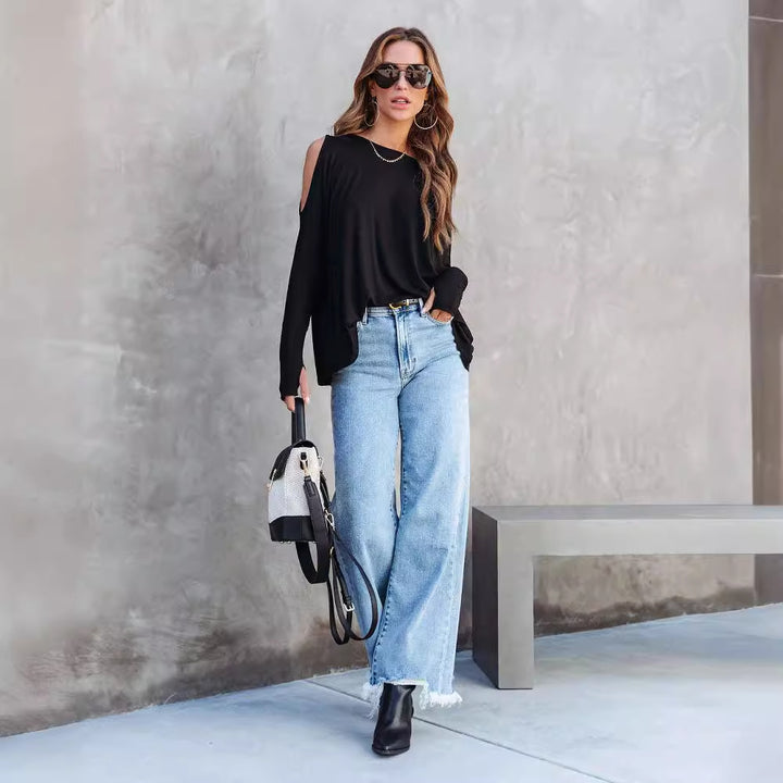 Women long t-shirt with long sleeves casual with slits Lune London