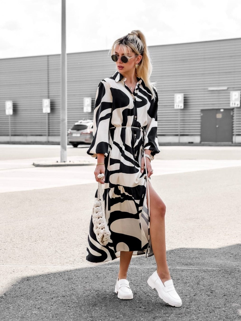 Maxi shirt dress for women with belt detail and fluid hem Lune London