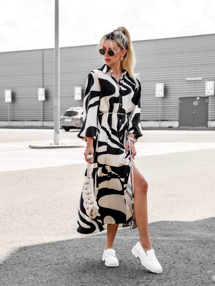 Maxi shirt dress for women with belt detail and fluid hem Lune London