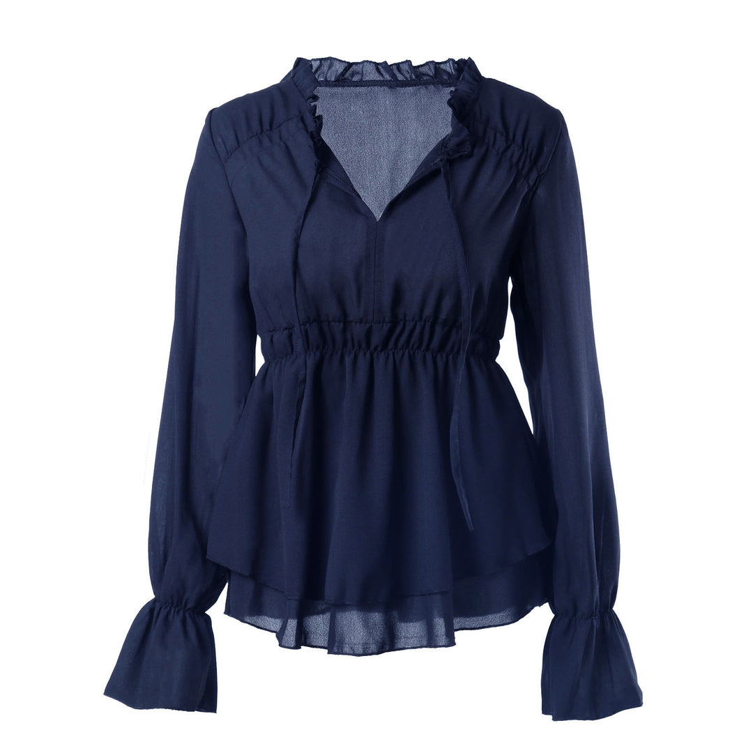 Ruffled blouse for women with elastic waist and long sleeves Lune London
