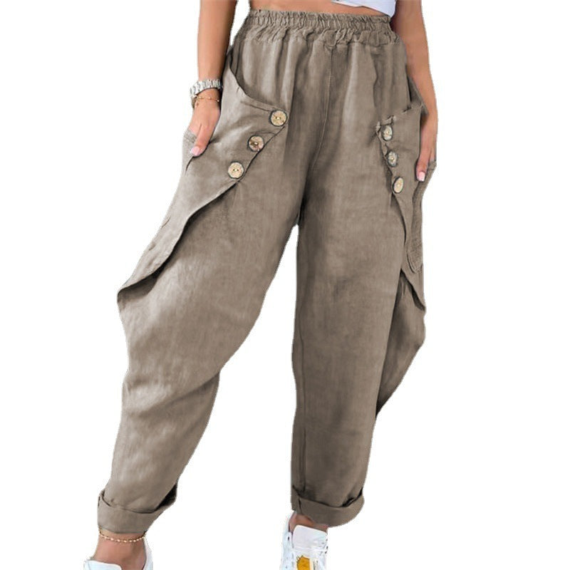 Ladies casual culotte with decorative button details Lune London