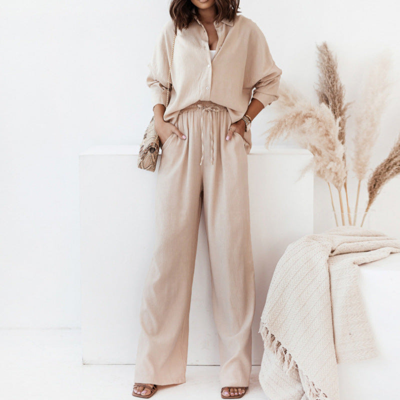 Casual two-piece set for women with loose blouse and wide linen pants Lune London